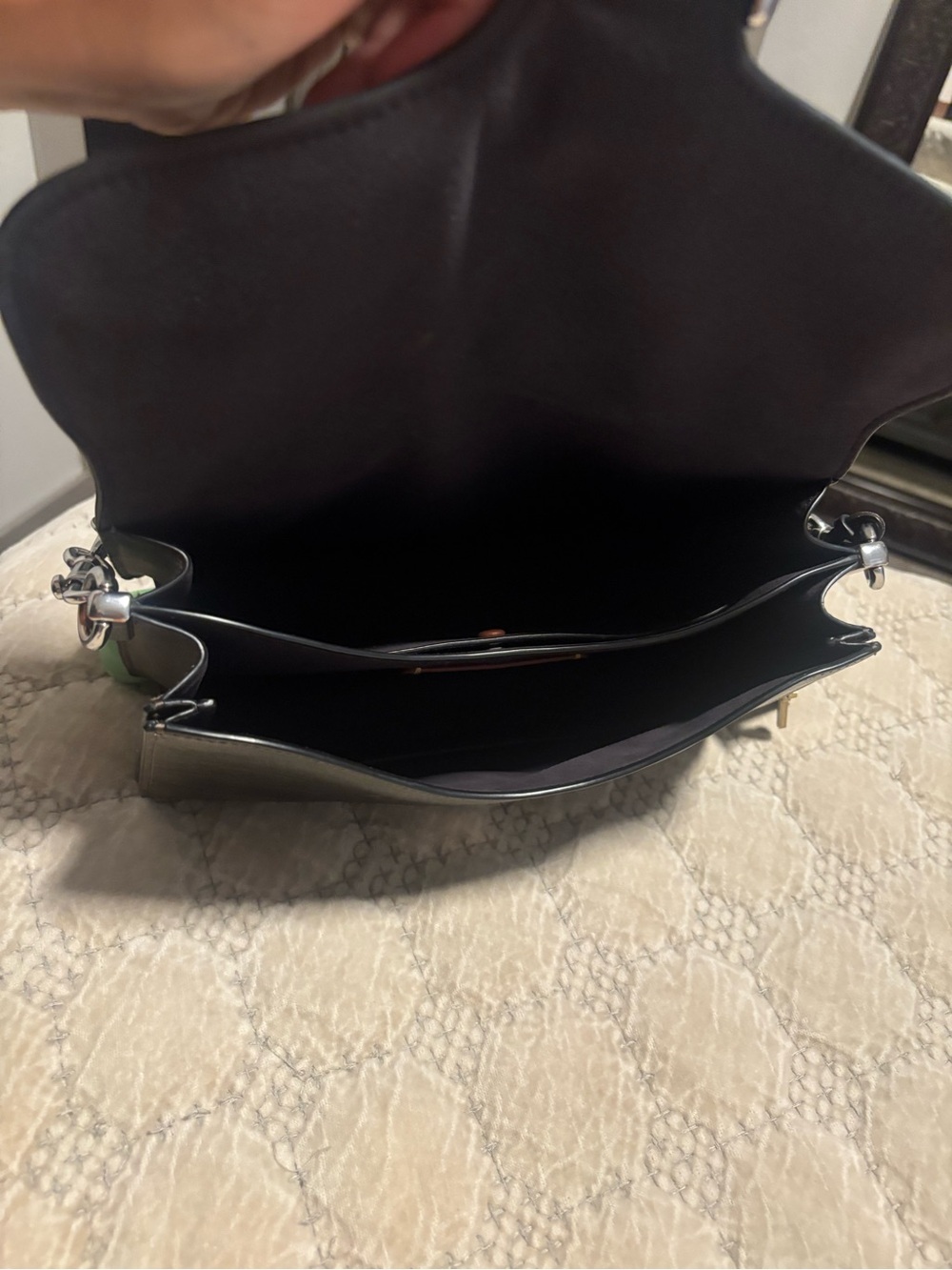 Coach Metallic Black Leather Shoulder Bag with Silver Chain - Picture 4 of 6